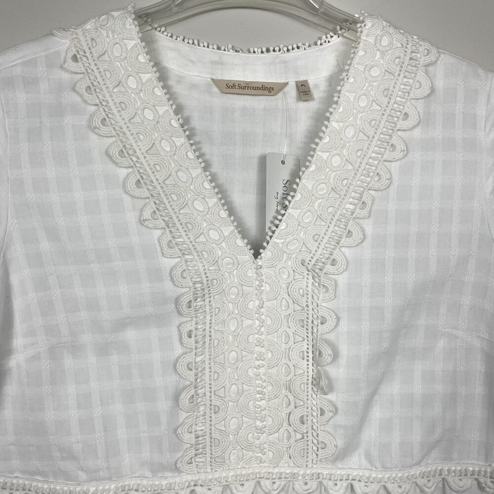 Soft Surroundings Elodie Windowpane Gauze Top Size L Petite White Cotton NEW - Picture 7 of 13